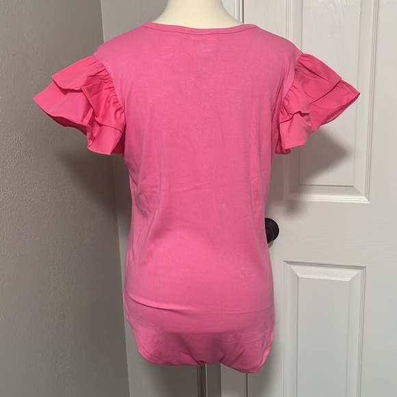 NWT Grace & Emma Love On Top Bodysuit in Hot Pink with Ruffle Sleeves - Picture 6 of 16
